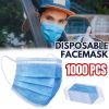 1000 PCS Protective Disposable Face Mask Cover 3 Ply Disposable Masks - Blue